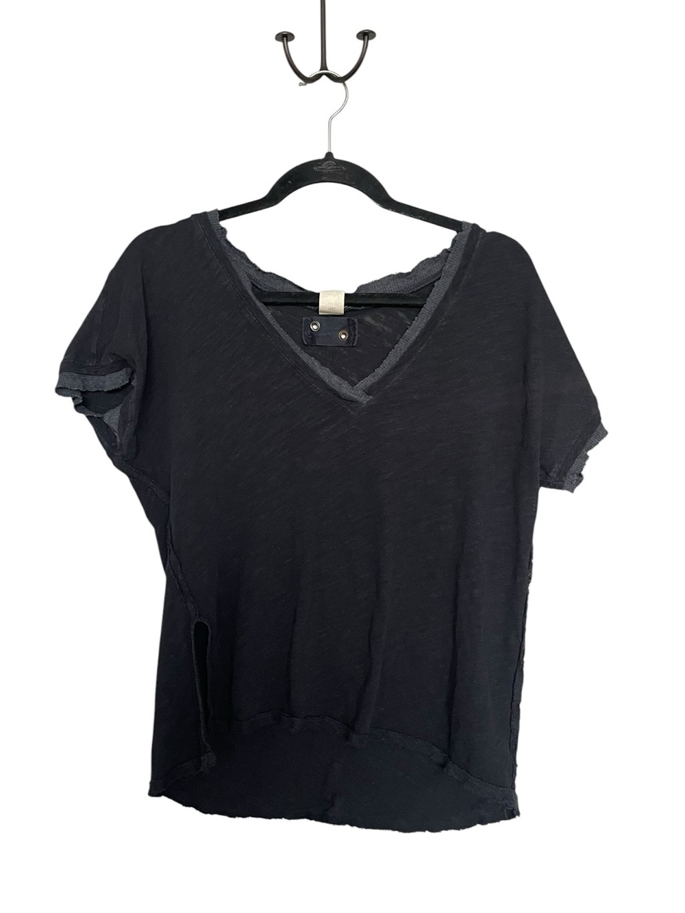 Free People Black V-Neck Short Sleeve Tee
